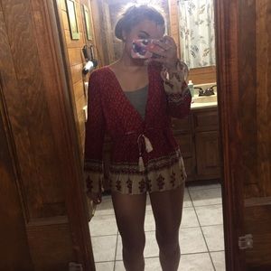 Red Floral w/ Cream Shorts Romper